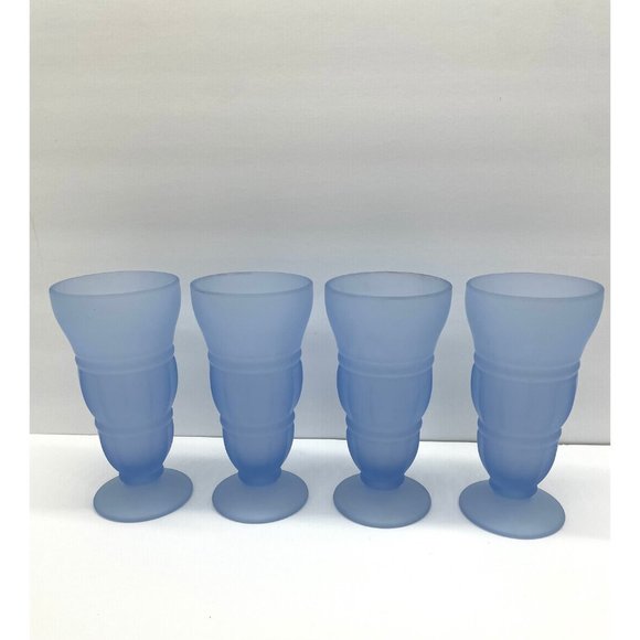 Set of 4 Indiana Glass Frosted Blue Soda Parfaits Glasses Milkshake Sundae Bowls - Picture 3 of 7